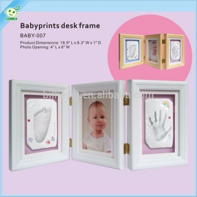 New Baby Gift Handprint Feet Prints Kit Soft Clay with Wood Frame